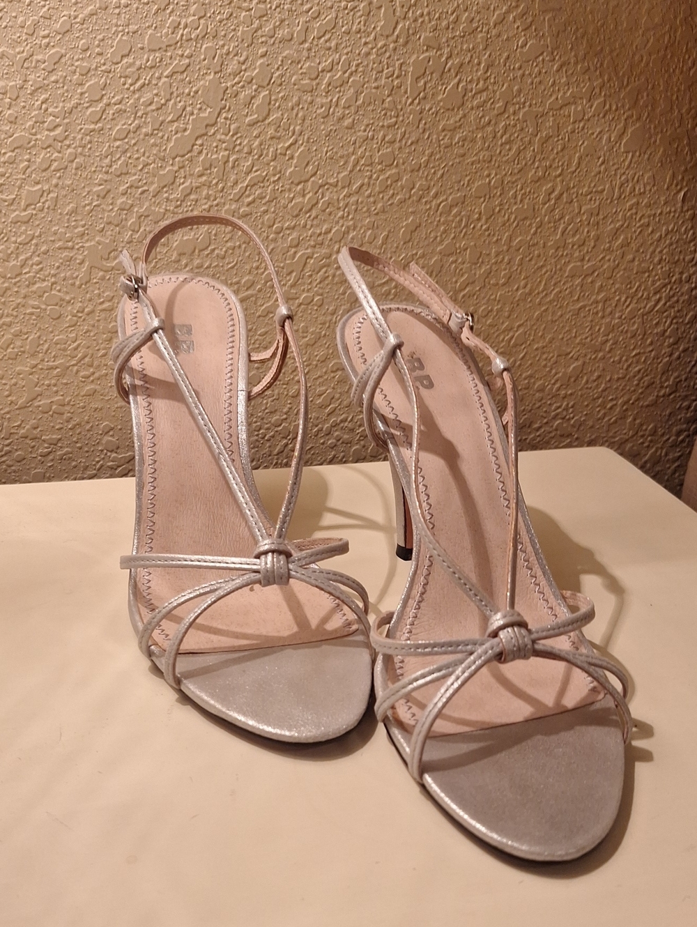 Vero Cuoio Metallic Silver Knot Strappy Stiletto Sandals